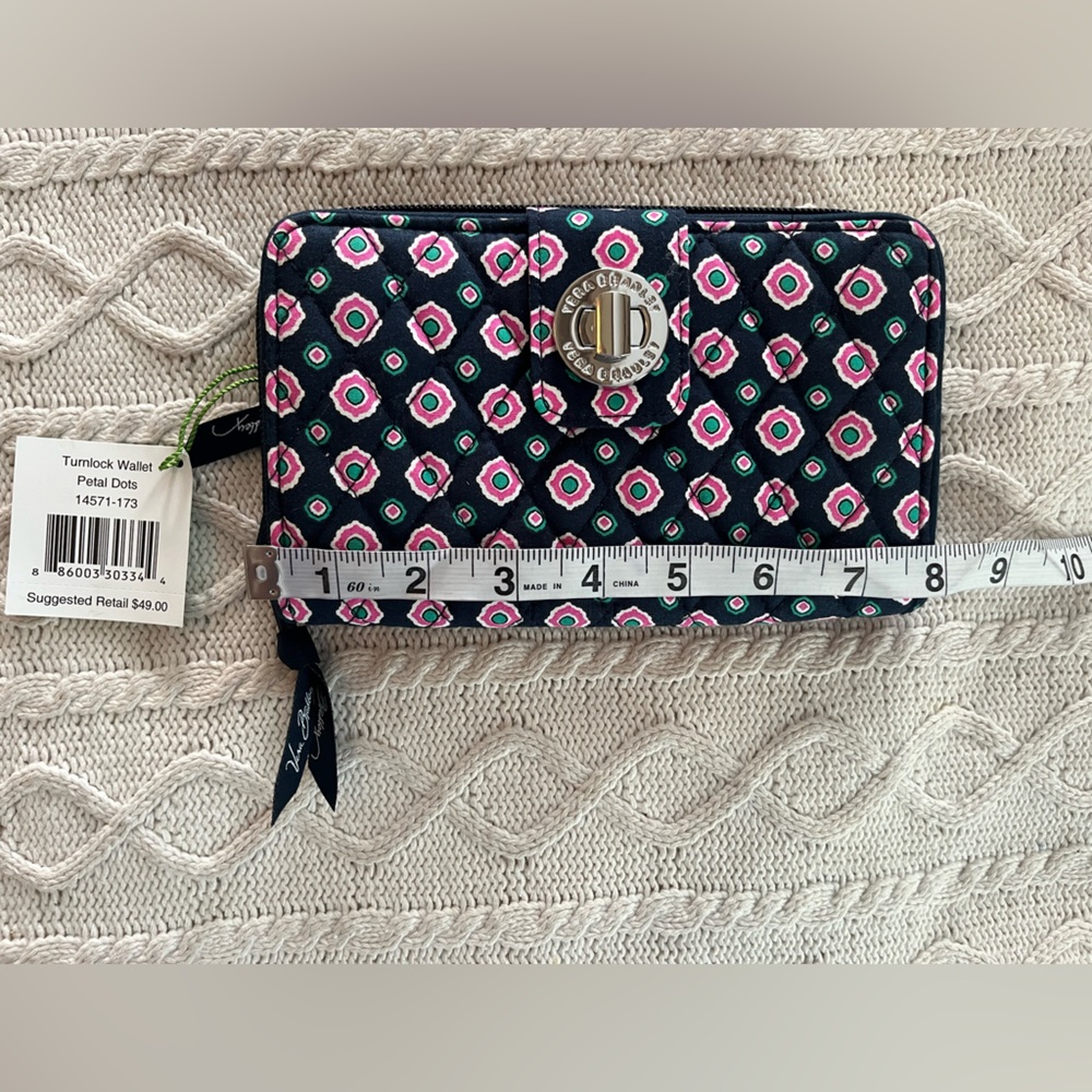 New! Vera Bradley Turnlock Petal Dots Wallet, side Zipper Coin Purse - Picture 4 of 9